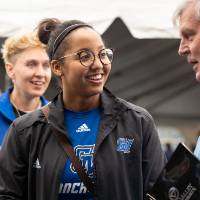 Laker enjoys conversation with President Haas